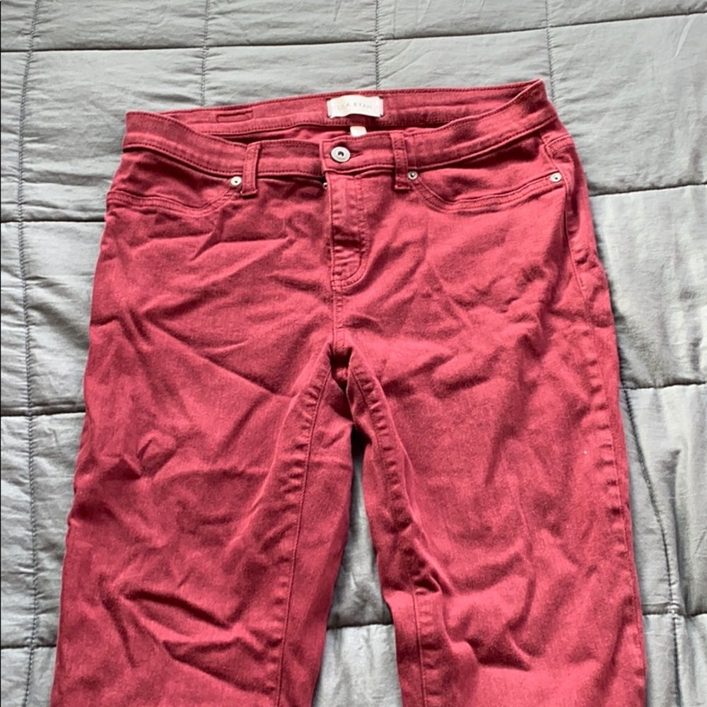 Burgundy denim jeans